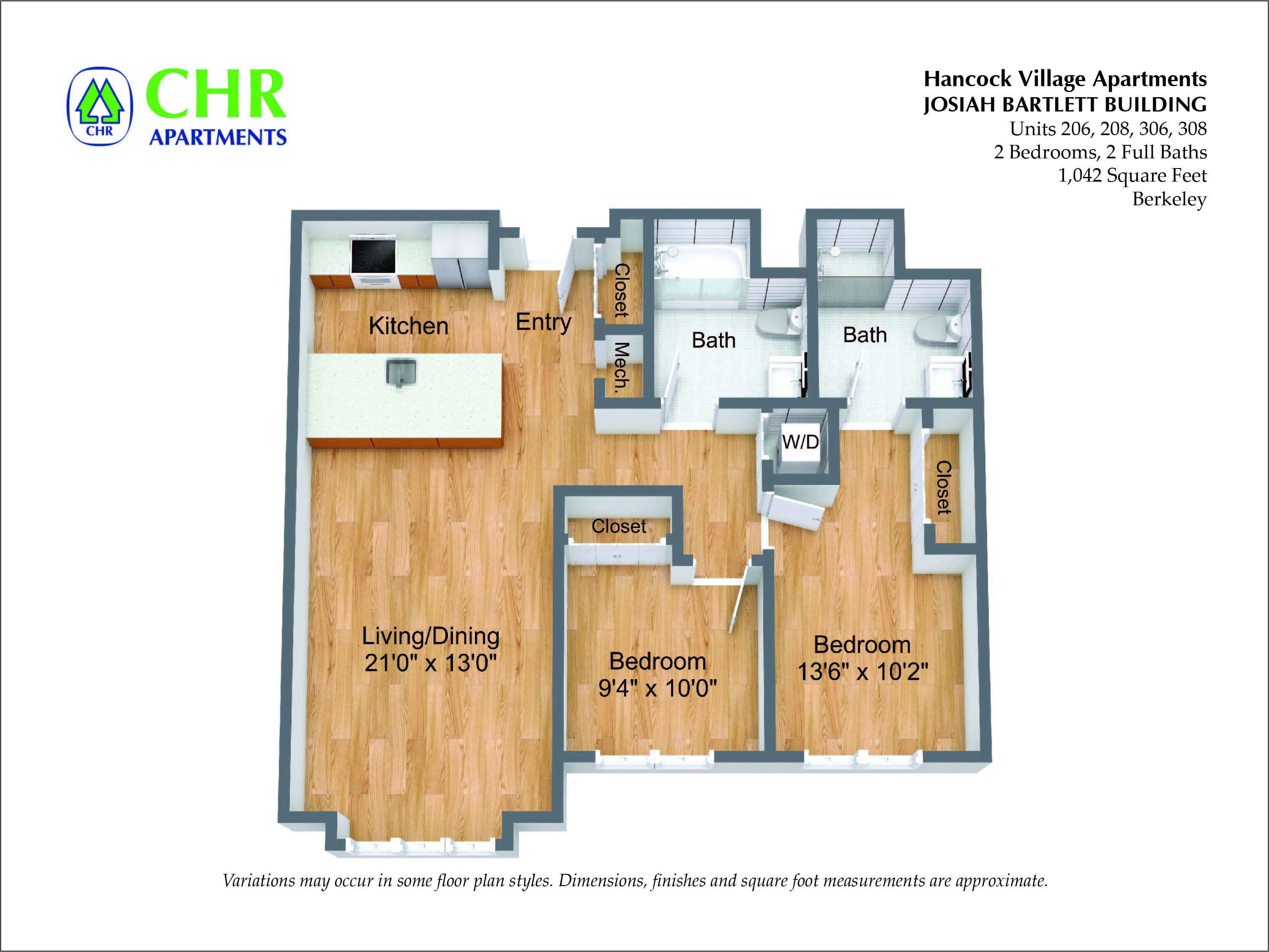 Floor plan for 2 beds, 2 baths, 1269 sqft